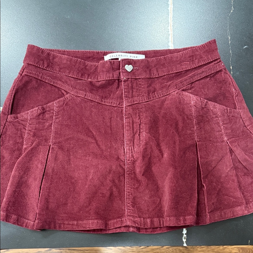 Celebrity Pink Burgundy Corduroy Mini Skirt